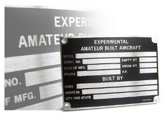 EXPERIMENTAL NAMEPLATE - STAINLESS STEEL